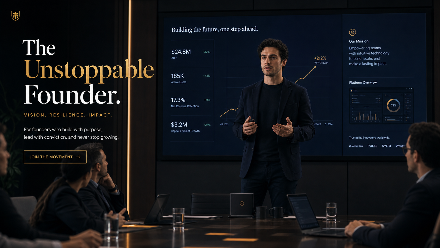 Founder leading a boardroom presentation